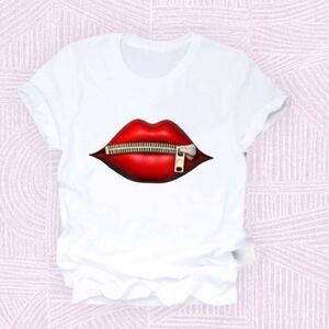 LIPS 👄 T-Shirt Women’s  SIZE XLP Tops White Red Lips Printed Design